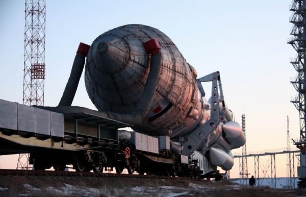 RUSSIA’S PROTON-M ROCKET WITH EUROPEAN SATELLITE INSTALLED ON BAIKONUR LAUNCH PAD