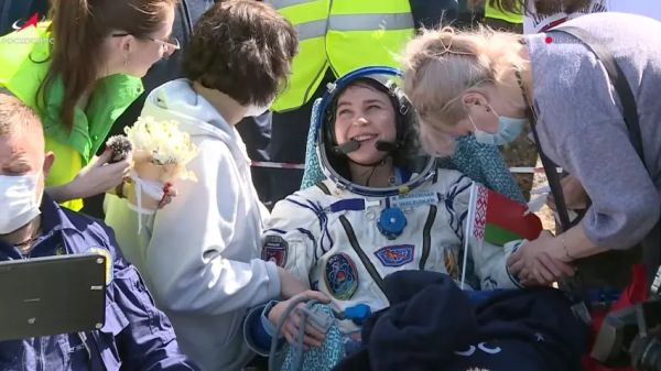 A SOYUZ CAPSULE CARRYING 3 CREW FROM THE INTERNATIONAL SPACE STATION LANDS SAFELY IN KAZAKHSTAN