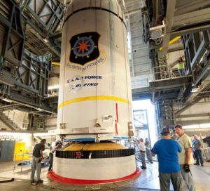 GPS SATELLITE MOUNTED ATOP BOOSTER FOR FEB. 20 LAUNCH