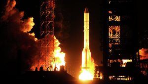PROTON ROCKET BLASTS OFF WITH RUSSIAN TELECOM SATELLITE