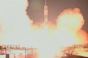 THREE-PERSON CREW BLASTS OFF FROM BAIKONUR
