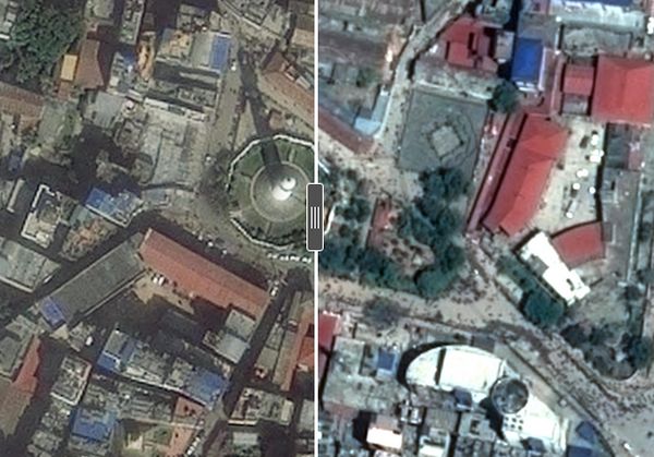 U.N. SATELLITE IMAGES SHOW NEPAL BEFORE AND AFTER EARTHQUAKE