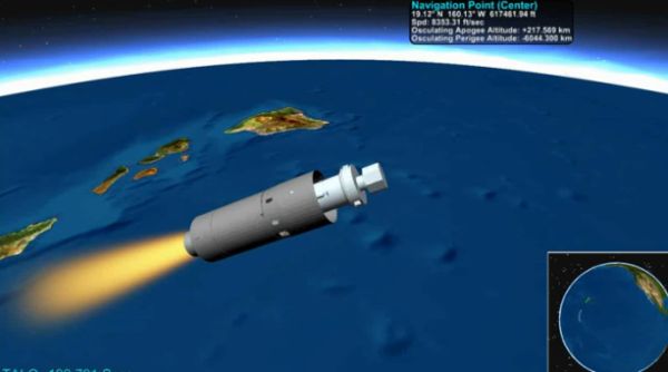 'ROCKET-ON-A-RAIL' PREPARES TO LAUNCH SATELLITE