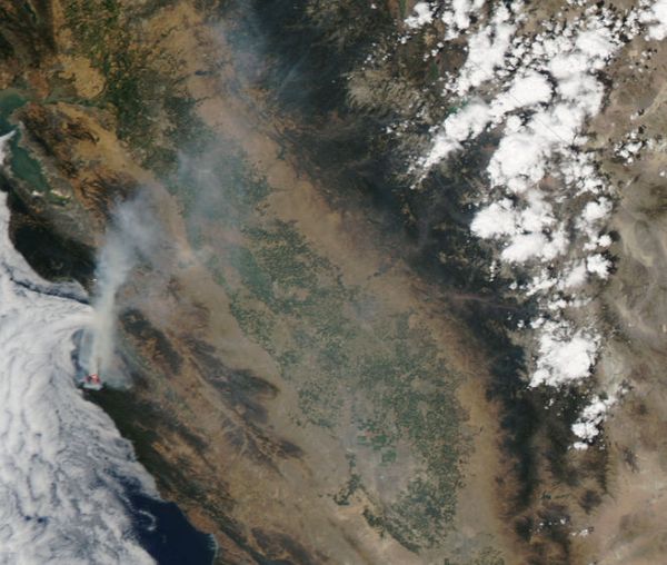 GIANT WILDFIRE IN CALIFORNIA SEEN FROM SPACE BY NASA SATELLITE