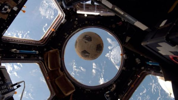 SOCCER BALL RECOVERED FROM SHUTTLE CHALLENGER NOW ON SPACE STATION 