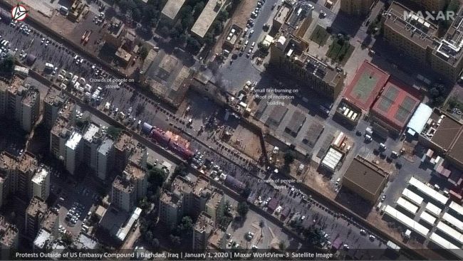 SATELLITE SPOTS IRAQI PROTESTS AT US EMBASSY FROM SPACE