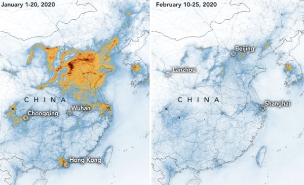 NITROGEN DIOXIDE POLLUTION OVER CHINA PLUMMETS IN NEW SATELLITE IMAGES