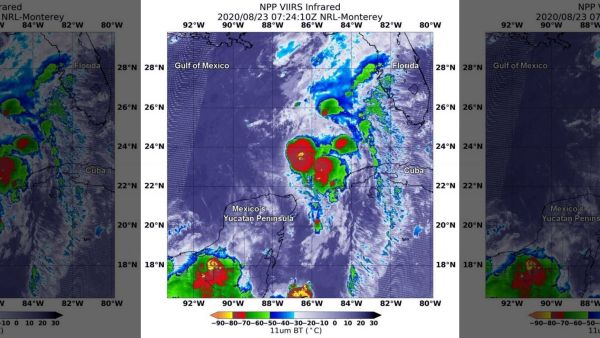 TROPICAL STORMS MARCO AND LAURA CAPTURED ON NASA SATELLITE IMAGES