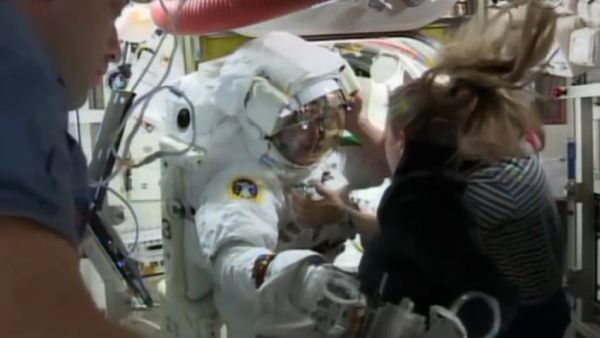 FIRST-TIME NASA SPACEWALKERS VENTURED OUTSIDE THE SPACE STATION TUESDAY