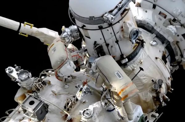 RUSSIAN COSMONAUTS RELOCATE AIRLOCK ON INTERNATIONAL SPACE STATION SPACEWALK